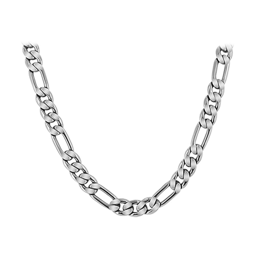 Gem Avenue Men's Stainless Steel 6mm wide Figaro Chain Necklace 24 inch