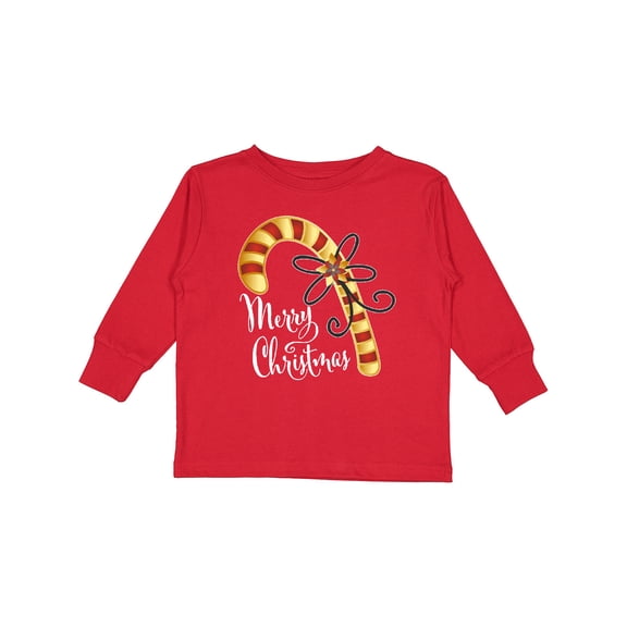 Inktastic Merry Christmas Red and Gold Candy Cane Boys or Girls Long Sleeve Toddler T-Shirt