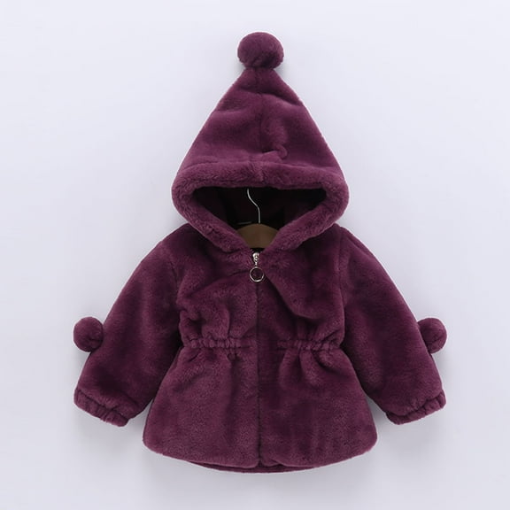 LFEOOST Toddler Girls Winter Fleece Coat Kids Hooded Faux Fur Jacket Baby Warm Outwear 6-24Months Purple 9-12 Months