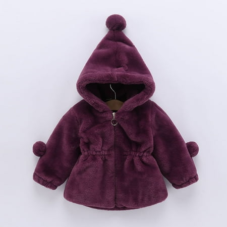 

Floleo Girls Kids Outfits Toddler Girls Solid Color Thicken Plush Cute Keep Warm Winter Hoodie Hairball Thick Coat Cloak