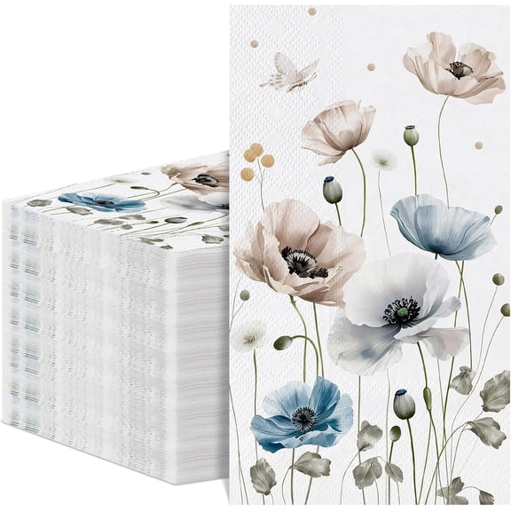 60 Pk Floral Paper Napkins, Decorative Dinner Guest Bathroom Napkin | Watercolor Boho Floral Hand Towels for Bathroom Wedding, Bridal Shower, Birthday, 4.3*7.9 Inch