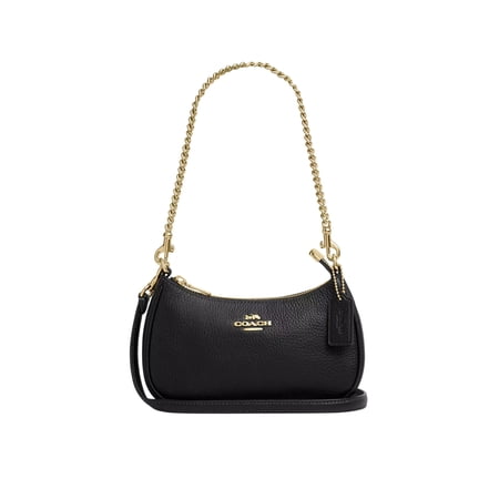 Coach Teri Mini Crossbody Bag in Refined Pebble Leather with Detachable Straps and Zip-Top Closure, Black