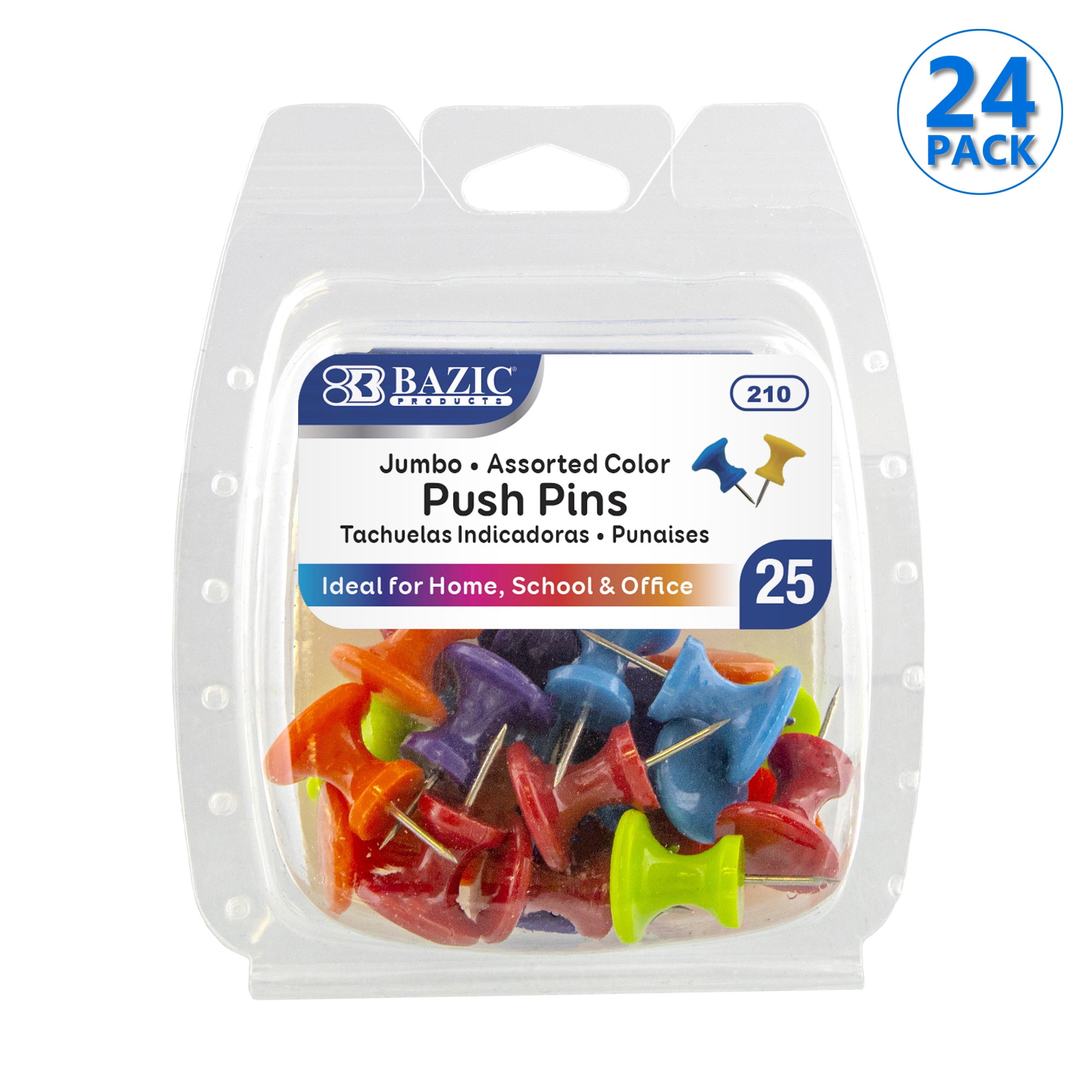 Bazic 100 pins/pack in Assorted Color Plastic Push Pins Bazic #206 