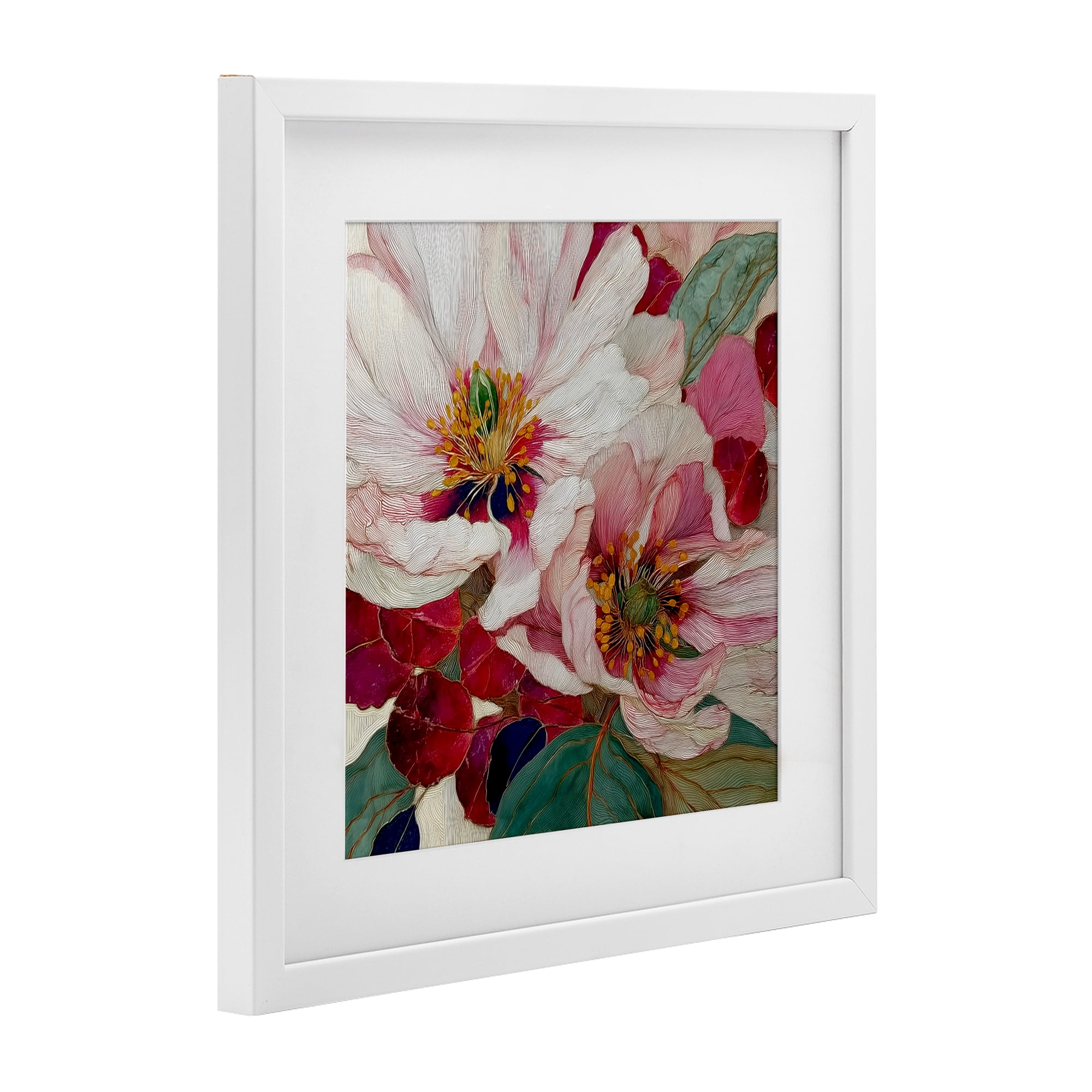 Cimarron Flowers Ornate Details White Framed Print Under Glass, design by Annabelle Hall
