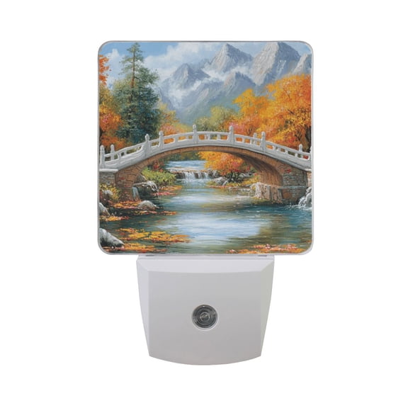 Bridge on Forests Night Light 2 Pack LED Nightlight Plug into Wall Dusk to Dawn Sensor Soft White
