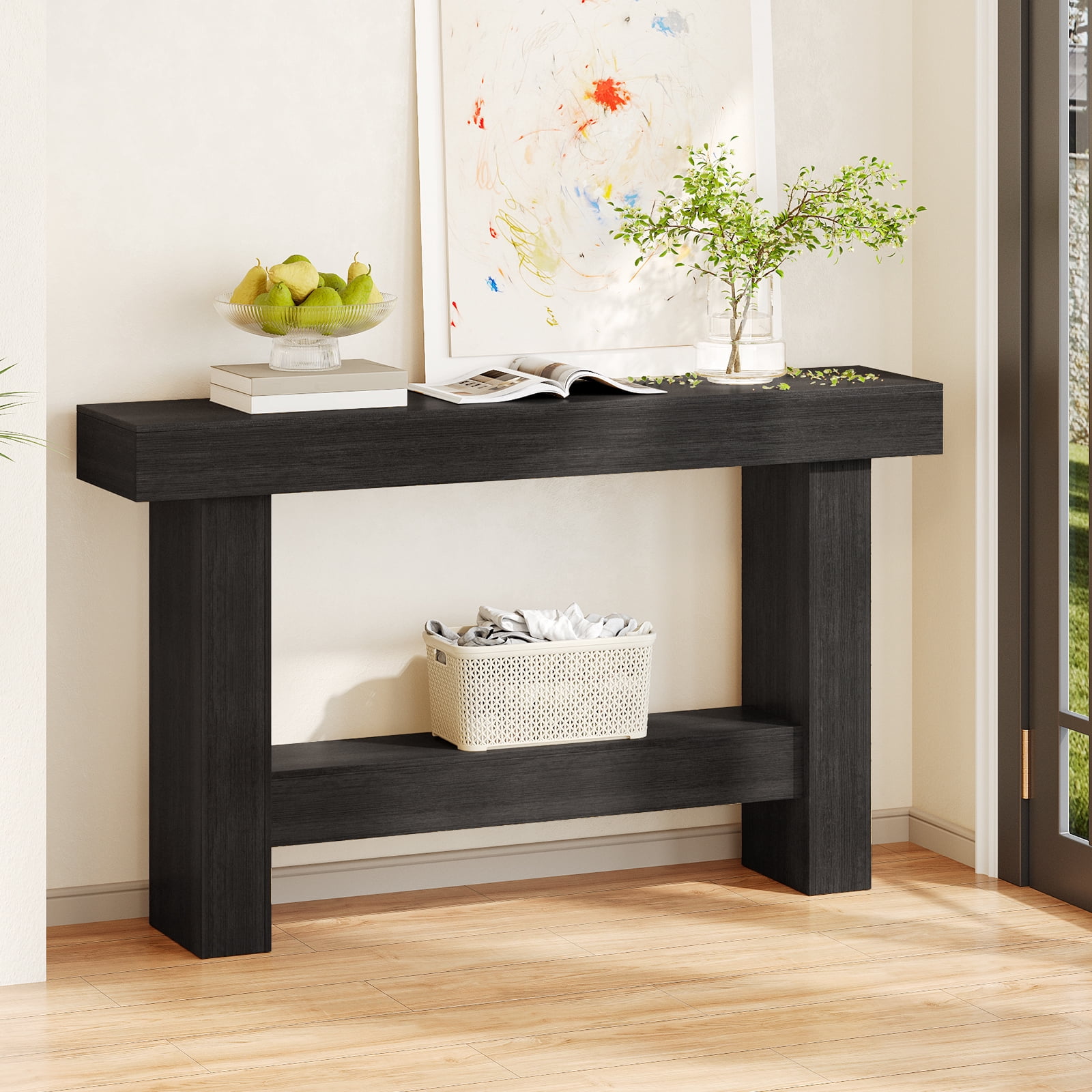 Tarnorci Wooden Console Table,  Behind the Couch, Farmhouse Entryway Table for Hallway, Living Room, Black