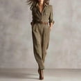 thumbnail image 2 of CharmCyan Women's Long Sleeved Lapel Button Retro Plaid Workwear Jumpsuit With Belt Included Light Brown XS, 2 of 4