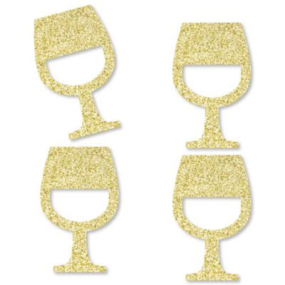 Gold Glitter Wine Glass - No-Mess Real Gold Glitter Cut-Outs - Wine Tasting Party Confetti - Set of