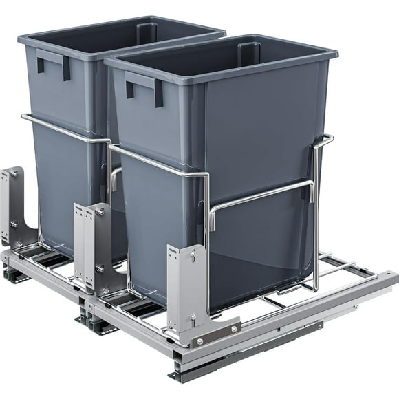 YITAHOME 2-Pack Pull Out Trash Can Under Cabinet with Soft-Close Slides, Under Mount Kitchen Waste Bin, Two 37 Qt Garbage Can Included, Each for 14" W x 24.8" D x 25" H Minimum Kitchen Cabinets, Gray