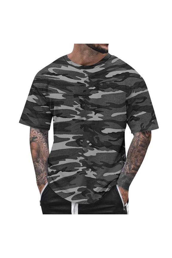 Mens Plus Size Camouflage Shirt Casual Loose T-Shirt Short Sleeve Round Neck Shirt Pullover Summer Lightweight Casual Fit Tops for Men