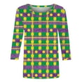 thumbnail image 4 of Mifsaly Mardi Gras Shirt for Women Color Block Print Crewneck 3/4 Sleeve Blouse Lightweight Dressy Casual T-Shirts Baggy Festival Carnival Pullover Tops Spring Summer Funny Party Basic Outfits S, 4 of 8