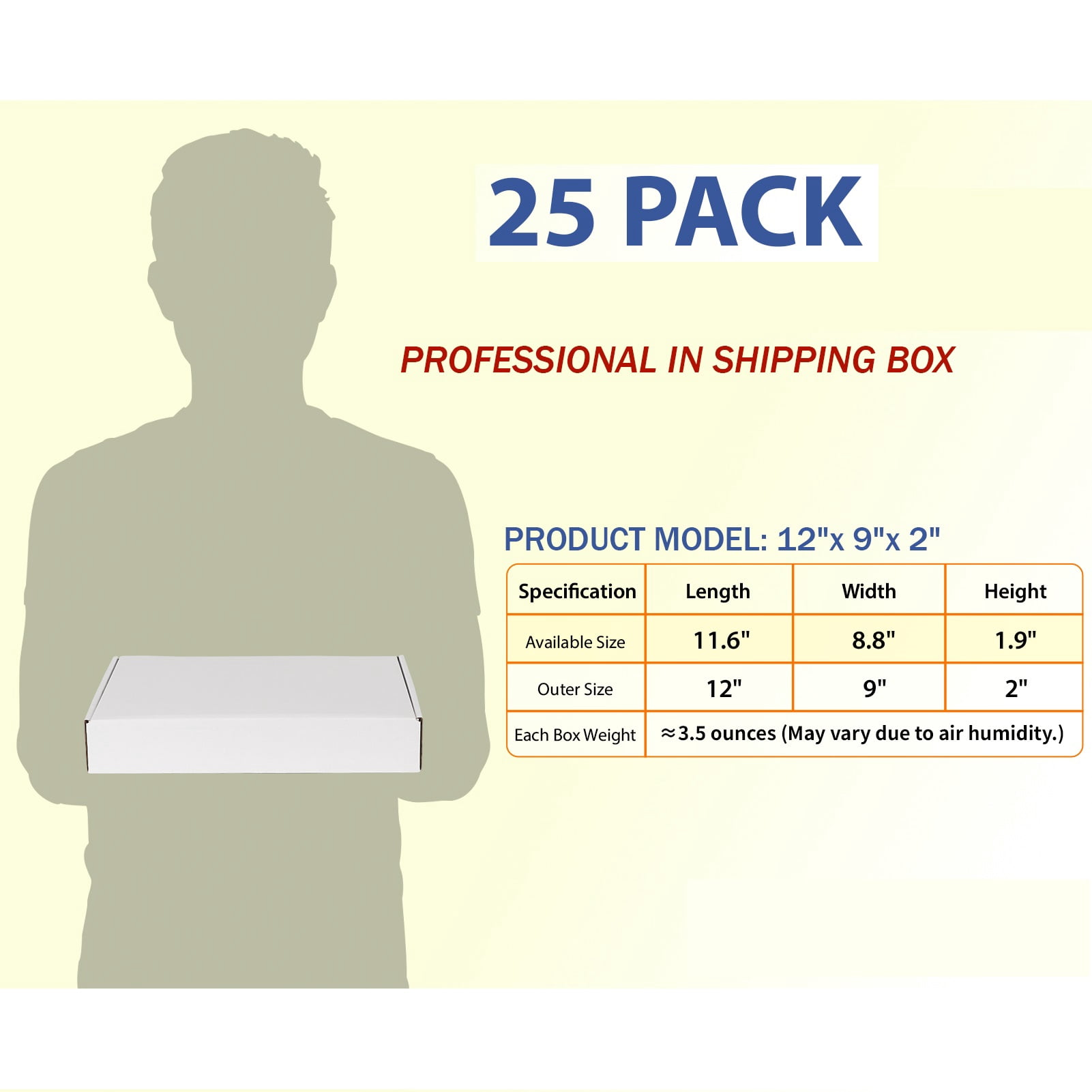 12x9x2 Shipping Boxes Set of 25, White Corrugated Cardboard Box for Small Business