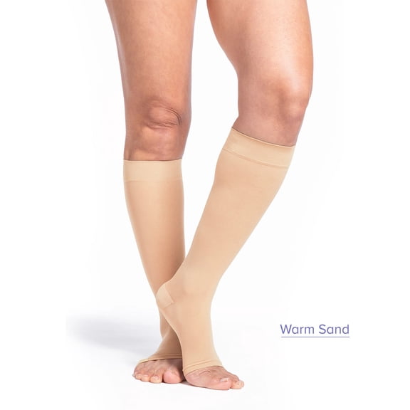 Sigvaris Style 782 Sheer 20-30 Open Toe Knee High Compression Stockings Warm Sand LL Long