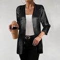 thumbnail image 5 of KTFgvq Women's 3/4 Sleeve Cardigan, Open Front Party Outerwear, Shiny Casual Jacket for Party Night Out Casual, Black L, 5 of 7