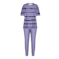 thumbnail image 5 of Scyoekwg 2 Piece Outfits For Women Tracksuit Striped Short Sleeve Round Neck Tops Pullover Drawstring Jogger Set Workout Outfits (Purple,XXXL), 5 of 5