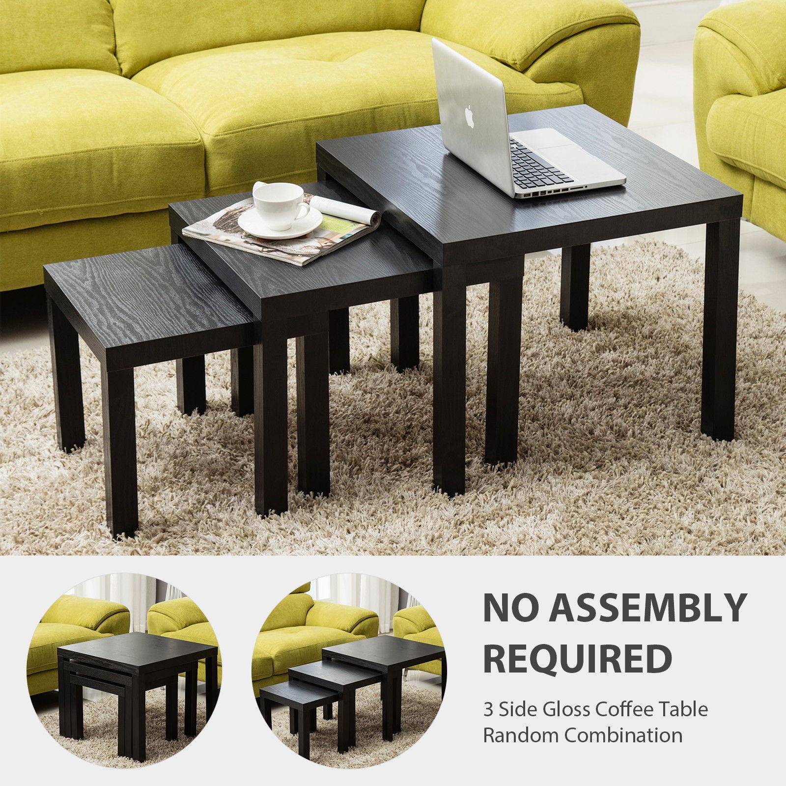 Mecor Coffee Table Side Table Living Room Furniture Nest of 3 Modern