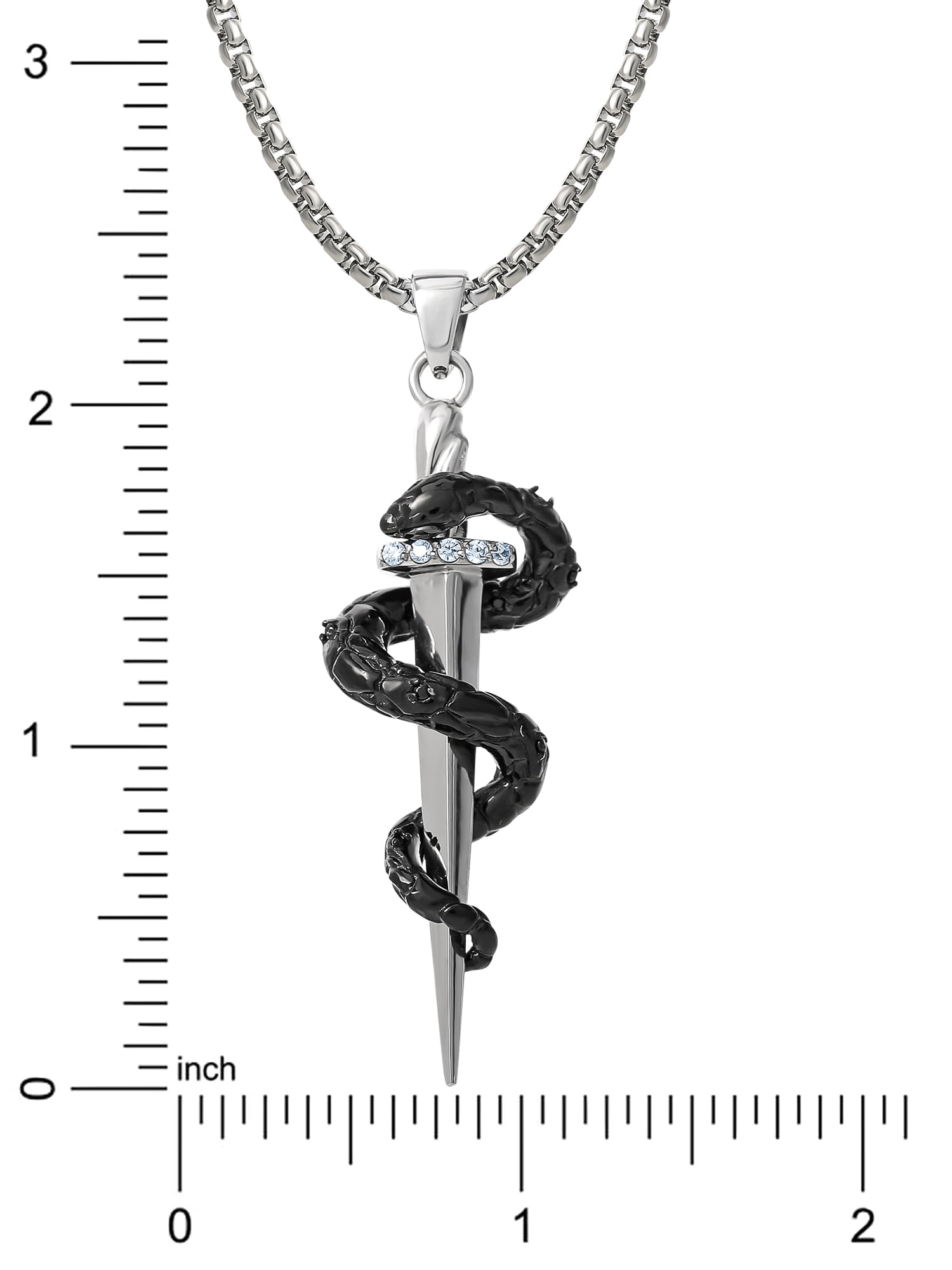 Brilliance Fine Jewelry Men's Stainless Steel Simulated Diamond Dagger Snake Pendant, 22 inches