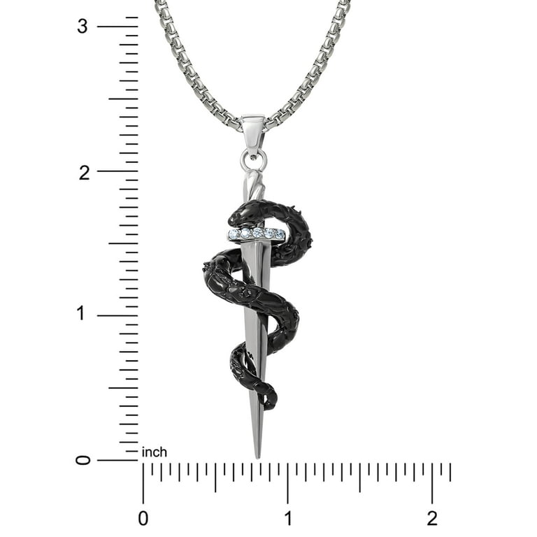 Free Shipping Brilliance Fine Jewelry Men s Stainless Steel Simulated Diamond Dagger Snake Pendant 22 inches Walmart