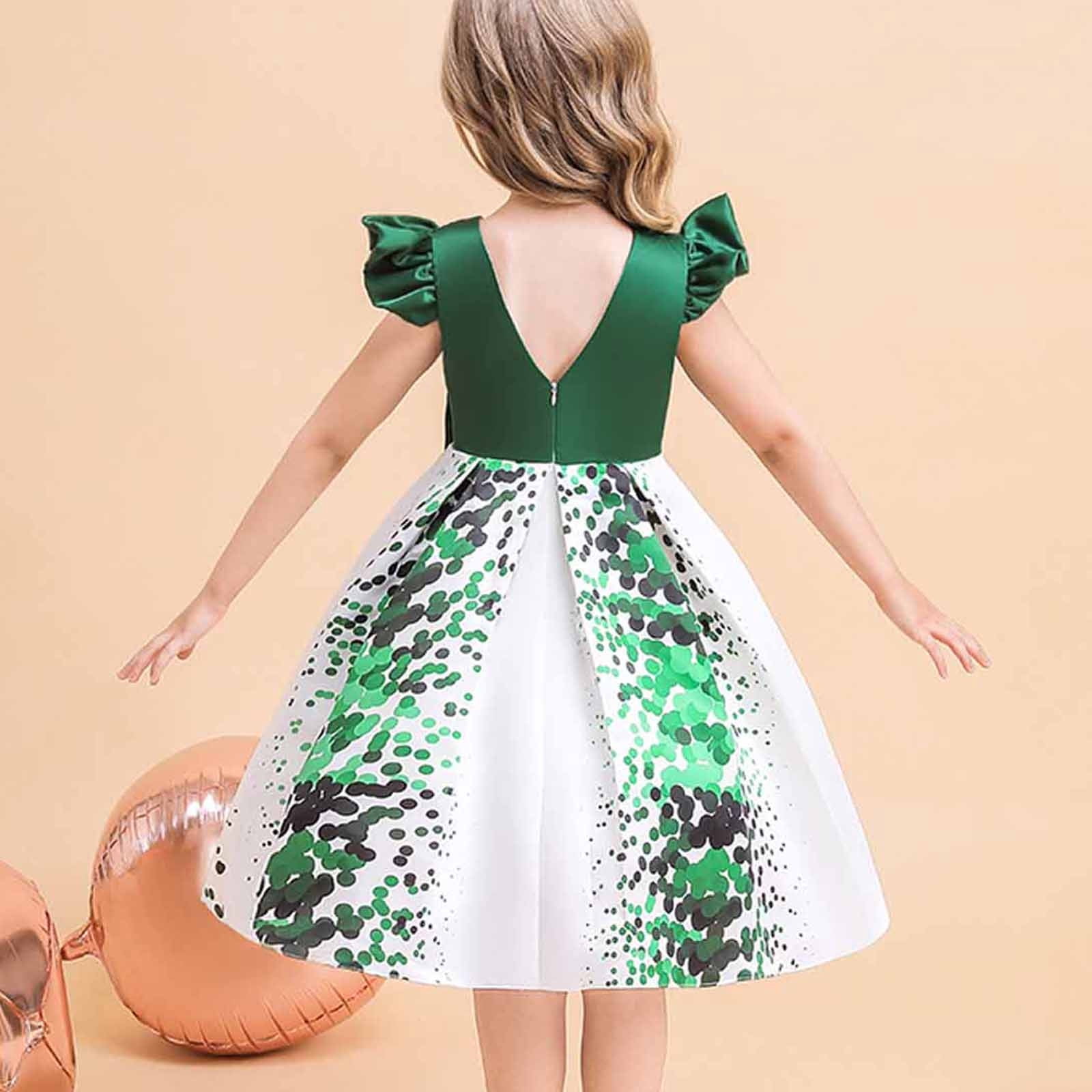 Zwiiyzr 3-13 Years Baby Girl Birthday Dress St. Patrick's Day Princess Tutu Dress Toddler Tulle Dresses + Bag Outfits Green