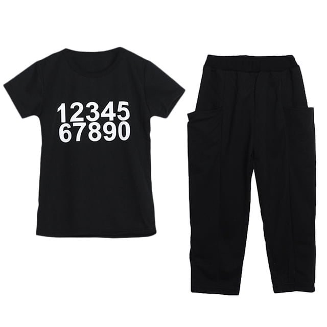 La Tapa De La Corto-manga De La Ropa De Las Muchachas Del Verano 2pcs Y El Harem Negro Jadea 2-3 Años Sunnimix Juego de ropa de la muchacha de los cabritos