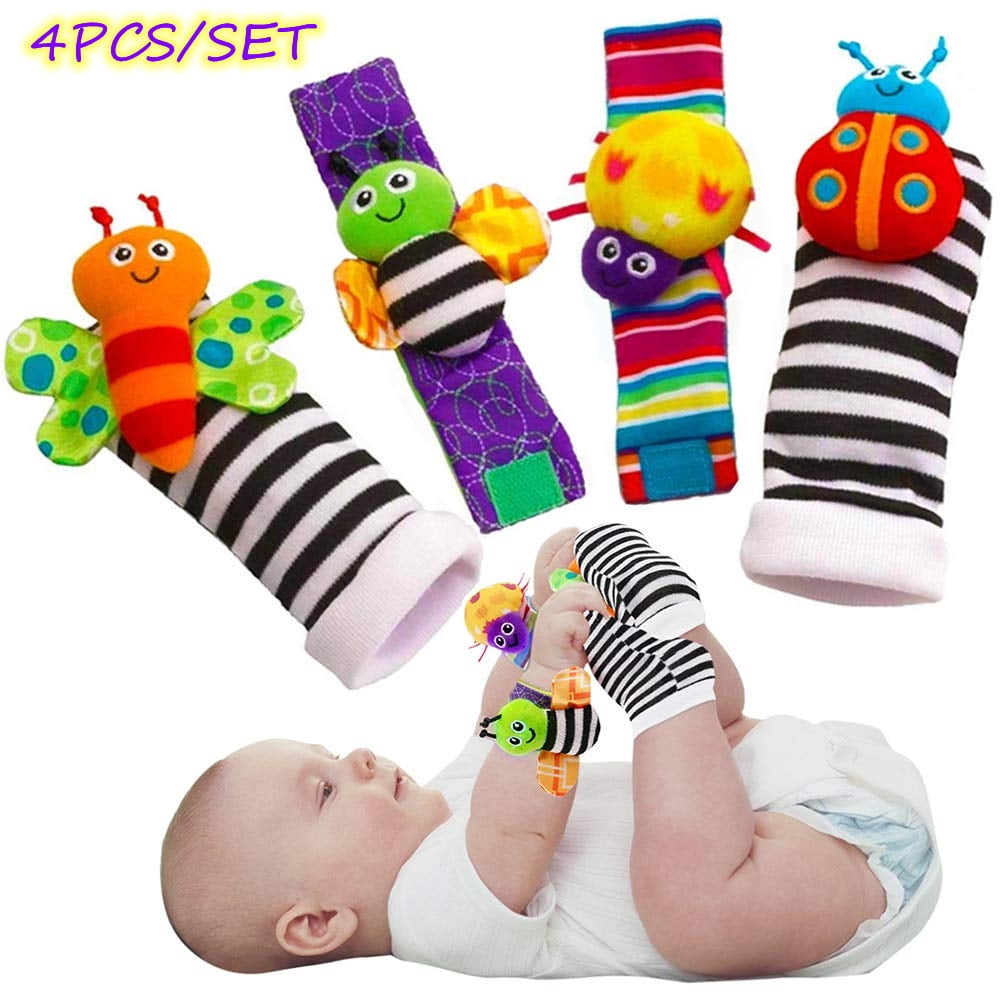 Hot Rattle Infant Baby Sensory Toys Foot-finder Socks Wrist Rattle Bracelet Set 
