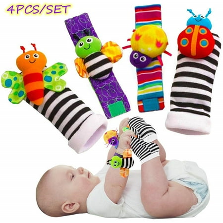 Cabina Home Foot Finder and Wrist Rattles, Infant & Baby Animal Soft Baby Socks Toys for 0-3, 0-6, 3-6, 6-12 Months Babies
