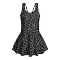 thumbnail image 4 of COEQINE Girls Swim Dress One Piece with Skirt & Liner, Scoop Neck Wide Strap V-Back Swimsuit, Cute Beachwear for Kids Ages 6-7, Polyester Spandex Blend, Black Leopard Print, 4 of 8