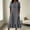 Dark Gray, variant on Women's Washed Crinkle Cotton Linen Midi Dress, V Neck Half Button Ruffle Hem Dress with Pockets, Short Sleeve Loose Casual Flowy Dress White XXL(XXL)