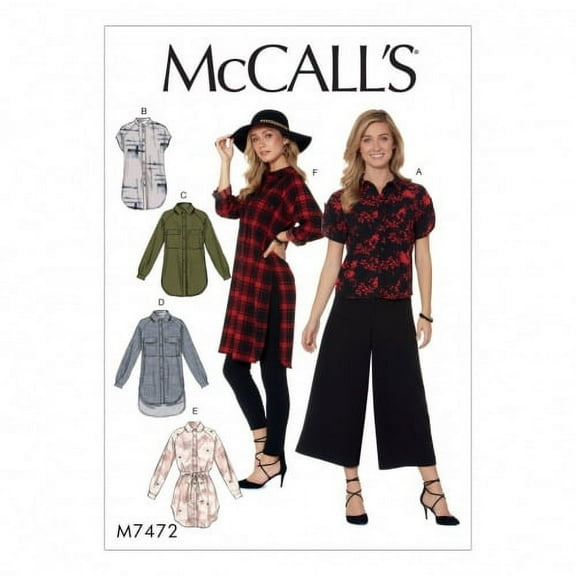 McCalls Ladies Easy Sewing Pattern 7472 Raglan Sleeve Shirts & Tunics