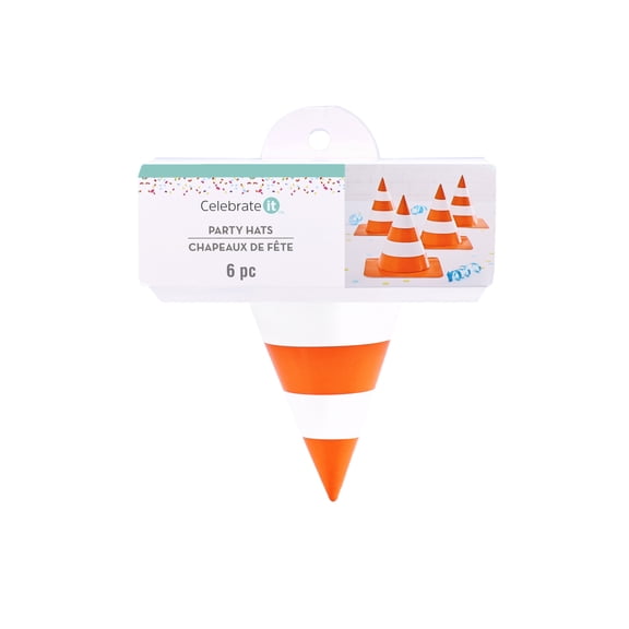 Celebrate It Party Hats – Traffic Cone–Shaped Paper Hats with Elastic Bands - Orange/White - 5" - 12 Packs (72 Total Hats)
