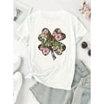 thumbnail image 2 of Camiseta deportiva informal sencilla de manga corta con cuello redondo y estampado de leopardo de la suerte creativo para mujer, con patrón de trébol de cuatro hojas, cómoda para el verano durante las, 2 of 9