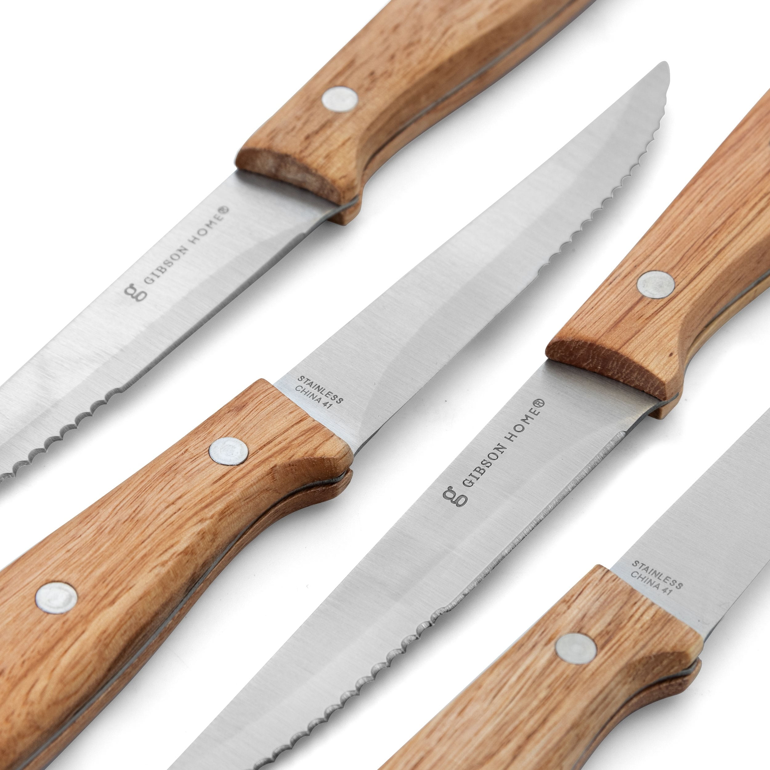 Gibson Home Seward Steak Knives Set, Stainless Steel, Set of 4, with Brown Wooden Handle