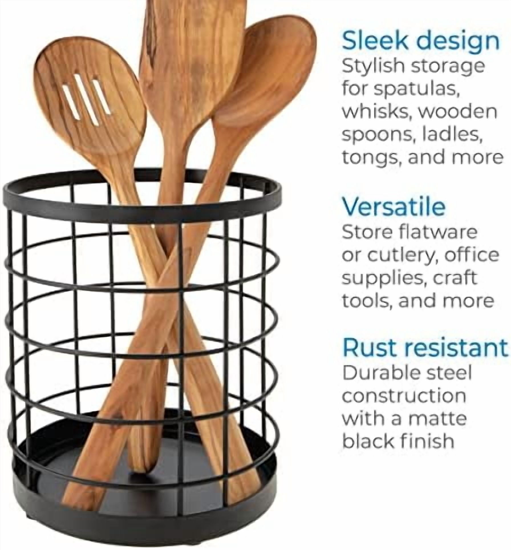 Kitchen Crock for Utensils - Steel Kitchen Crock Utensil Holder for Countertop - Matte Black