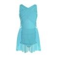 thumbnail image 3 of Raenseen Girls Rhinestone Skating Leotard Lyrical Ballet Dance Dress Cutout Back Dress Performance Costume Blue Green 6, 3 of 7