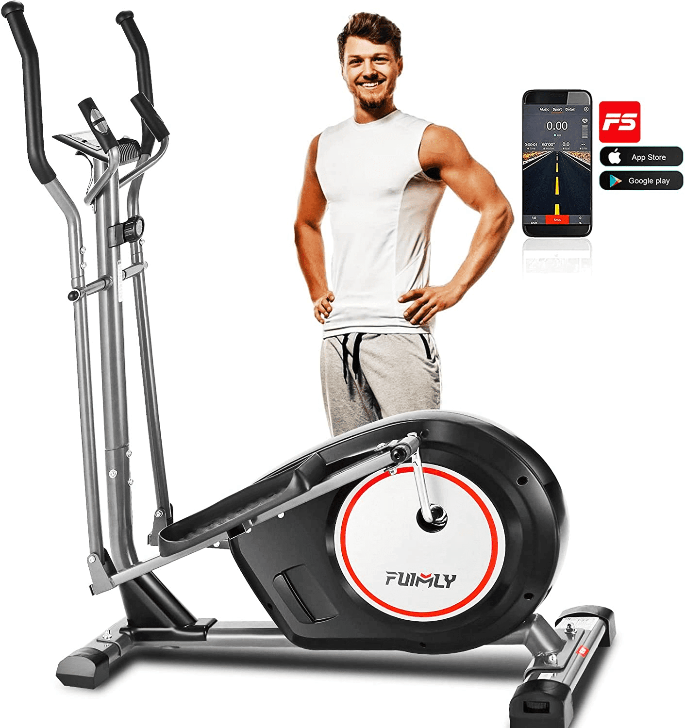 ANCHEER Elliptical Machine YQ-2308 Elliptical Machine Cross Trainer with APP Adjustable 8 Level Magnetic Elliptical with LCD Monitor and Pulse Sensors for Indoor Fitness Gym Workout 