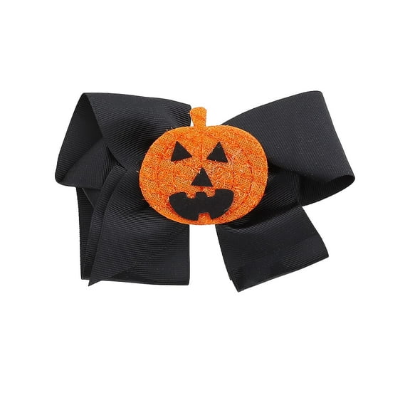 Black Hair Bow for Girls with Jack-'o-Lantern Center