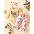 thumbnail image 2 of Arvbitana Baby Girls Jumpsuit Outfits Long Sleeve Letter Print Romper + Butterfly Floral Print Flared Pants + Headband 3M 6M 9M 12M 18M Newborn Infant Cute Clothes, 2 of 9
