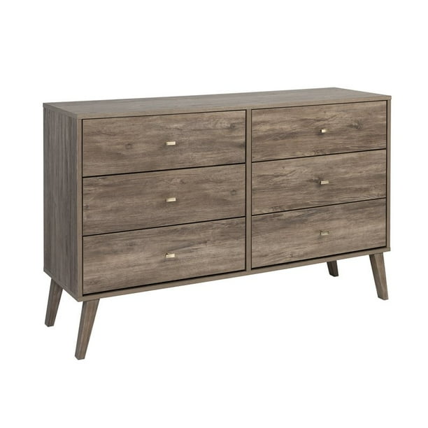 Prepac Milo Mid Century Modern 6Drawer Dresser, Drifted Gray Walmart