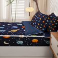 thumbnail image 5 of Manfei Cartoon Planet Pattern Zipper Queen Comforter Set with Fitted Sheet and 2 Pillowcases,Sprinkle Moon Stars Print Zipper Bedding Set,Dark Blue,Navy Blue Reversible,4pcs, 5 of 8