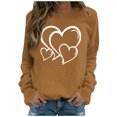 thumbnail image 2 of Fartey Chandail en Molleton de la Saint-Valentin pour Femmes Imprimé Cœur Tendance Col Rond Chandail Décontracté Manches Longues Mode Printemps Automne Épaule Tombante Chandails en Molleton Marron 2025, 2 of 4