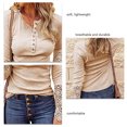 thumbnail image 4 of Camisas de manga larga para mujer, color puro, casual, con botones, estilo túnica, elegante para uso diario, 4 of 5