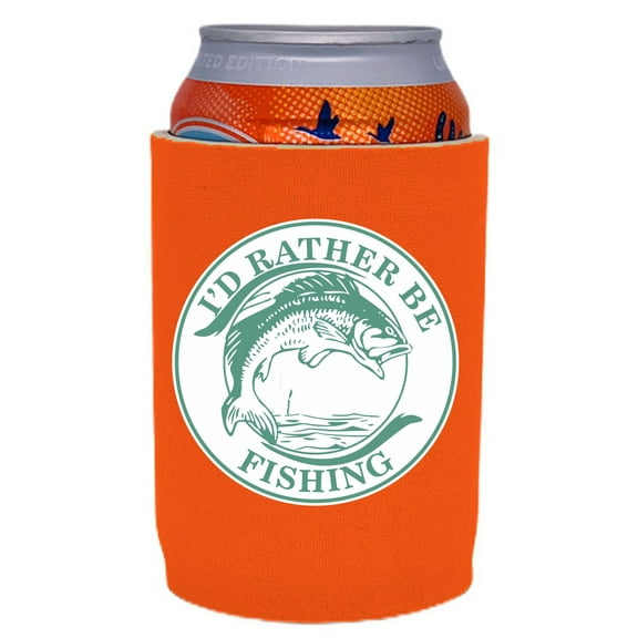 I'd Rather Be Fishing Neoprene Full Bottom Can Coolie (Orange)