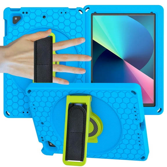 ELEHOLD for iPad 6th/5th Generation 9.7 inch Rugged Case, Heavy Duty Protection Hand Strap Built-in Kickstand Crossbody Shoulder Strap Shockproof Case for iPad 9.7 inch 6th/5th 2018/2017,Blue
