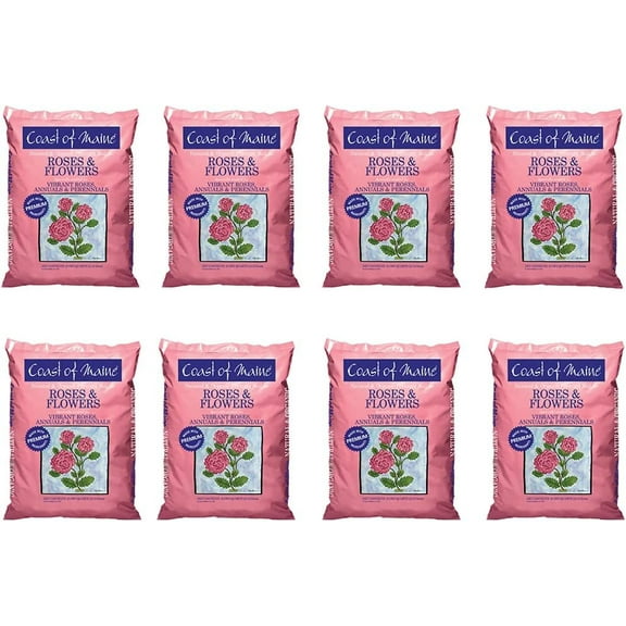 Coast of Maine Organic Natural Gardening Compost Potting Planting Soil Blend for Roses, Other Flowers, and Plants, 20 Quart Bag 8 Pack