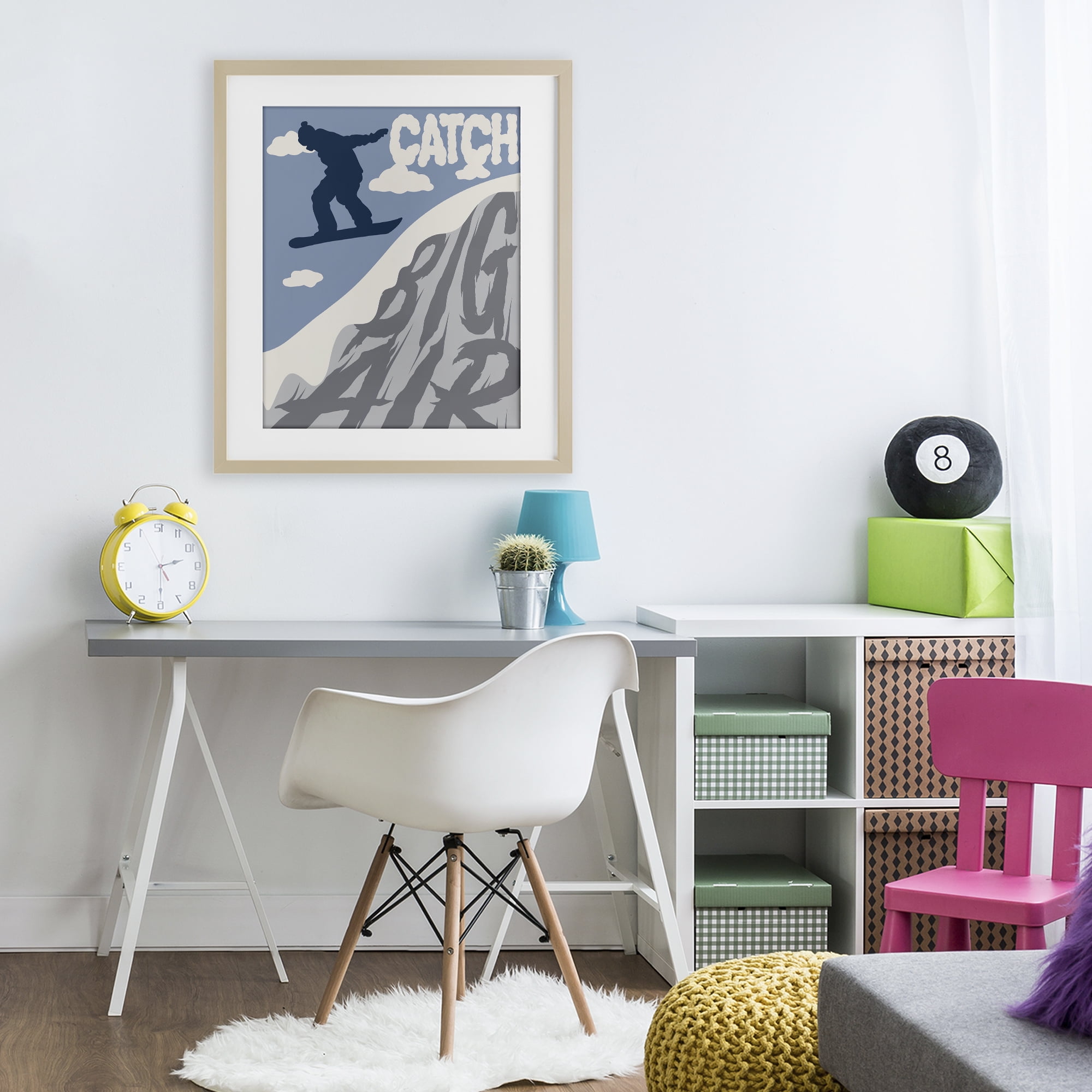 Catch Big Air Snowboard Birch Framed Print Under Glass, design by Marcus Prime