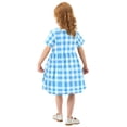 thumbnail image 6 of joogoo Blue Geometric Checkered Grid Pattern Girls' Short Sleeve Dress Kids Dresses 3T, 6 of 8