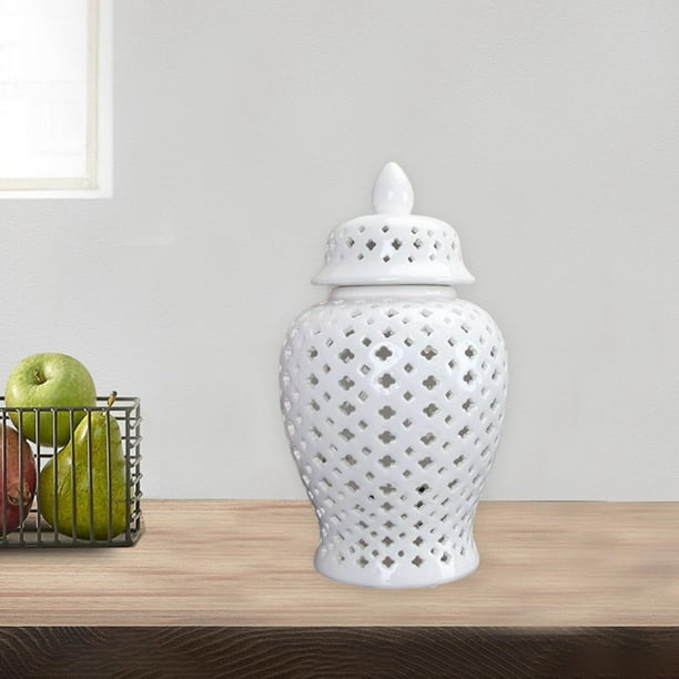 Hollow Out Style Ceramic jar White Lattice Ginger Jar with Lid