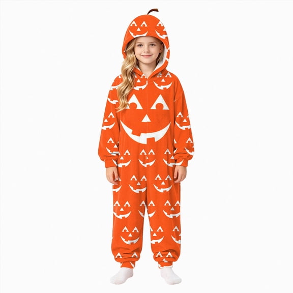 KPOPLK Family Matching Pajamas Novelty Halloween Onesie Xmas PJs Kids Soft and Cozy Flannel Jumpsuit for Holiday Party,Size 13-14 Years