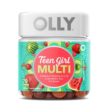 OLLY Teen Girl Multi Gummies,  A, C, D, E, B12, Biotin, Berry Melon, 70 Ct