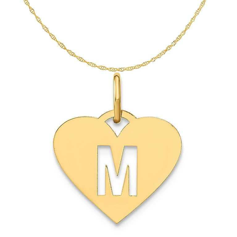 Carat in Karats 14K Yellow Gold Initial Letter M Initial Pendant Charm  (13.86mm x 15.48mm) With 14K Yellow Gold Lightweight Rope Chain Necklace  16'' 
